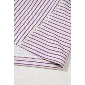 Purple Stripe Floral Color Block Raw Edge Patchwork Bracelet Sleeve Blouse